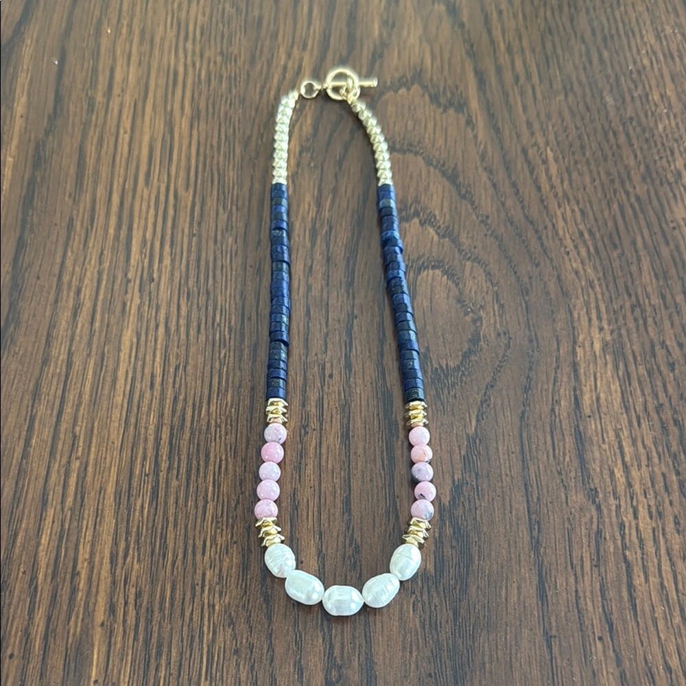 Blue and Pink Beaded Necklace